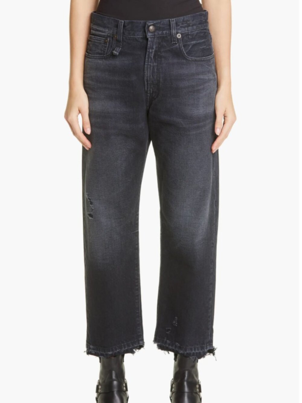 R13 Distressed Boyfriend Jean in Jake Black